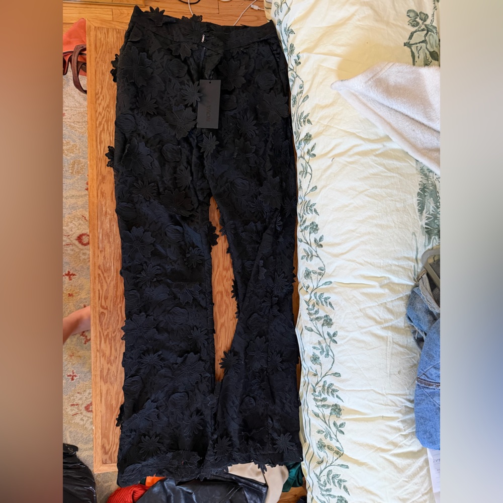 Fashion Nova Black Floral 3D See Through Festival pants